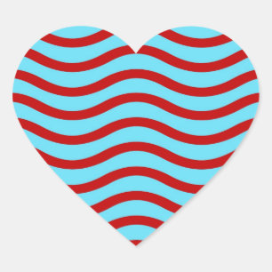 Fun Red Teal Turquoise Wavy Lines Stripes Pattern Heart Sticker
