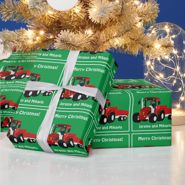 Fun Red Tractor and Trailer Wrapping Paper (Holidays)