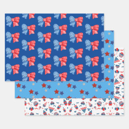 Fun Red White and Blue Designed Wrapping Paper Sheet