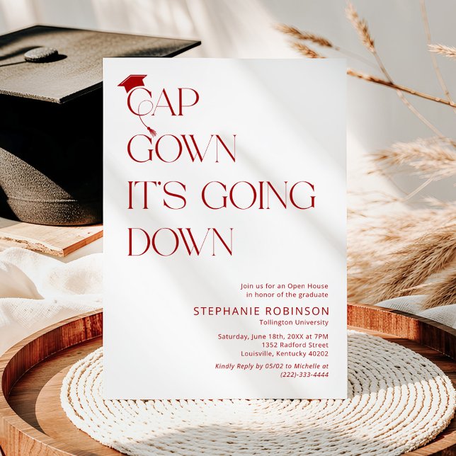 Fun Red & White Cap, Gown Graduation Invitation (Creator Uploaded)