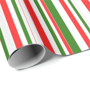 Fun Red, White, Green Christmas-Style Stripes Wrapping Paper