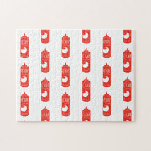 Fun Red White Ketchup Sauce Pattern Jigsaw Puzzle