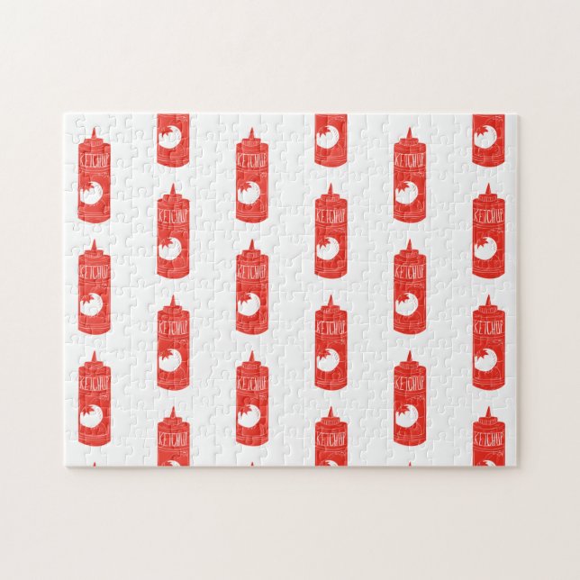 Fun Red White Ketchup Sauce Pattern Jigsaw Puzzle (Horizontal)