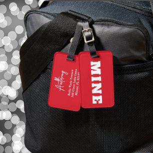 Fun Red White MINE Personalized Luggage Tag