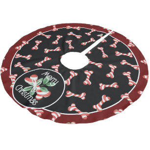 Fun Red & White Striped Dog Bone Christmas Pattern Brushed Polyester Tree Skirt