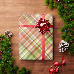 Fun Red Yellow Lime Green Gingham Plaid Pattern Wrapping Paper