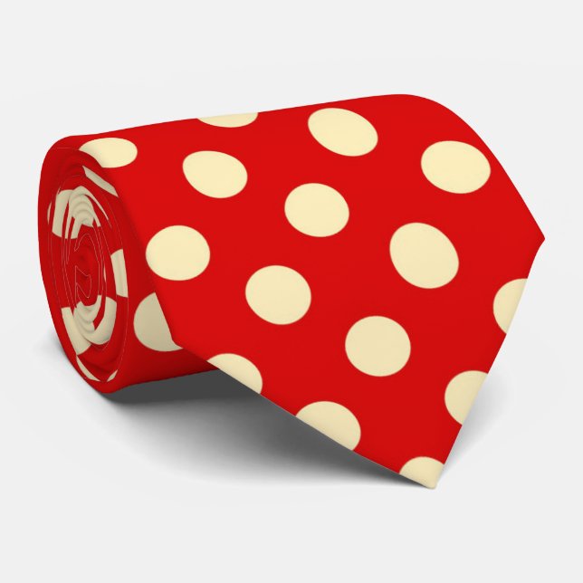 Fun red yellow polka dot pattern tie (Rolled)