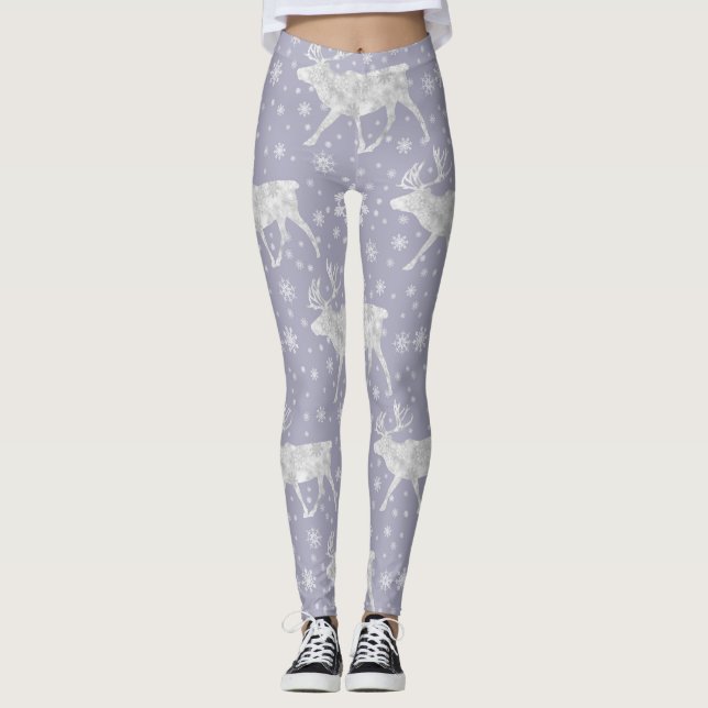 Fun Reindeer Pattern on Lavender/Grey Background Leggings (Front)
