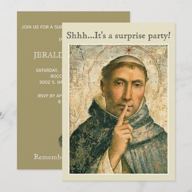 FUN RELIGIOUS SAINT DOMINIC SURPRISE PARTY EVENT INVITATION (Front/Back)