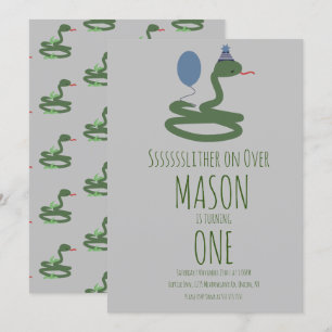 Fun Reptile Snake Zoo Wild Birthday Party Grey Invitation