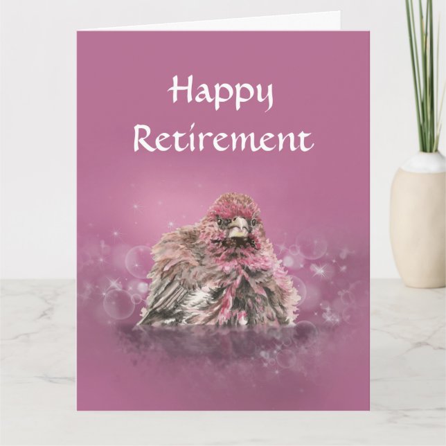 Fun Retirement Bathing Finch Bird Humor Card (Front)