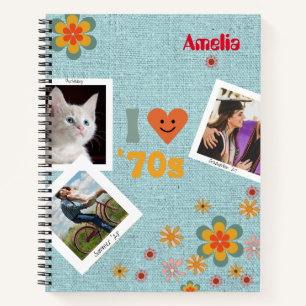Fun retro 70's Personalised Faux Denim Notebook