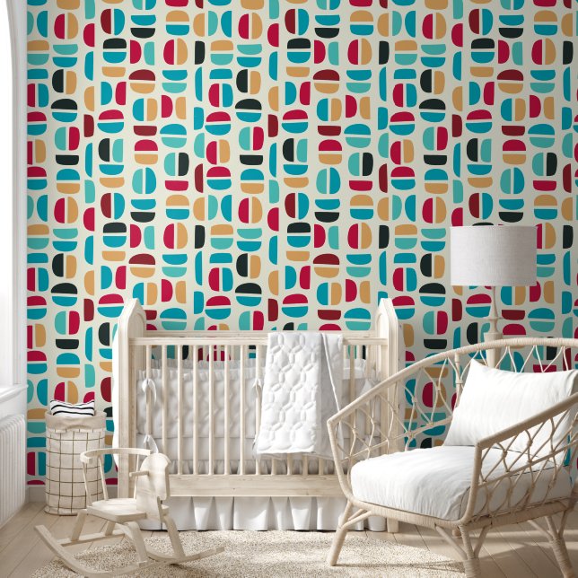 Fun Retro Abstract Shape Pattern Wallpaper (Kids)