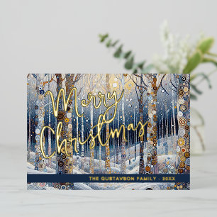 Fun Retro Abstract Winter Snow Wonderland Art Gold Foil Holiday Card