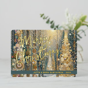 Fun Retro Abstract Winter Snow Wonderland Art Gold Foil Holiday Card