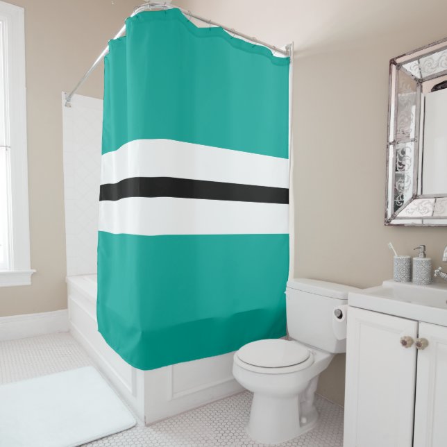 Fun Retro Aqua Black White Centre Racing Stripes (In Situ)