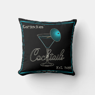 Fun Retro Aqua Cocktail Bar Pub Throw Pillow