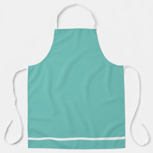Fun Retro Aqua Colour Block Single White Hem Strip Apron