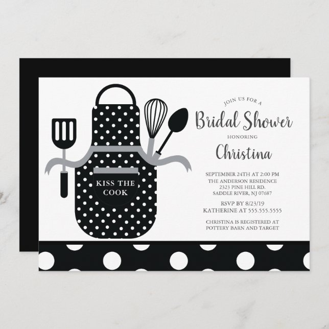 Fun Retro Black White Kitchen Bridal Shower Invitation (Front/Back)