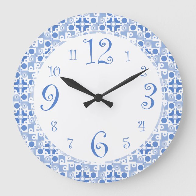Fun Retro Blue and White Kitchen Clock (Front)