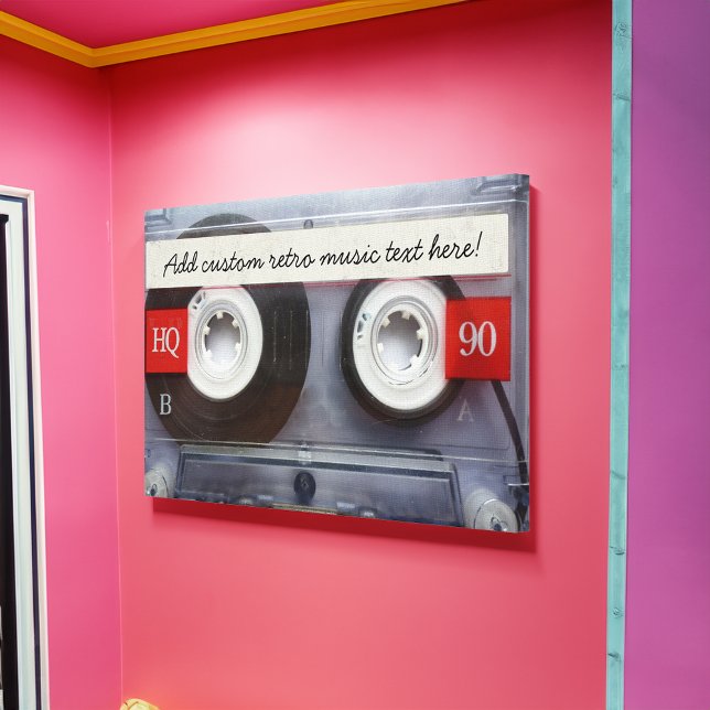 Fun Retro Cassette Tape Canvas Print (1980s theme cassette tape wall art canvas room decor)