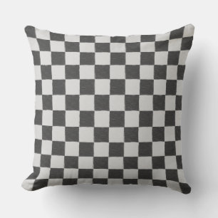 Fun Retro Checkerboard Pattern Black and White Throw Pillow