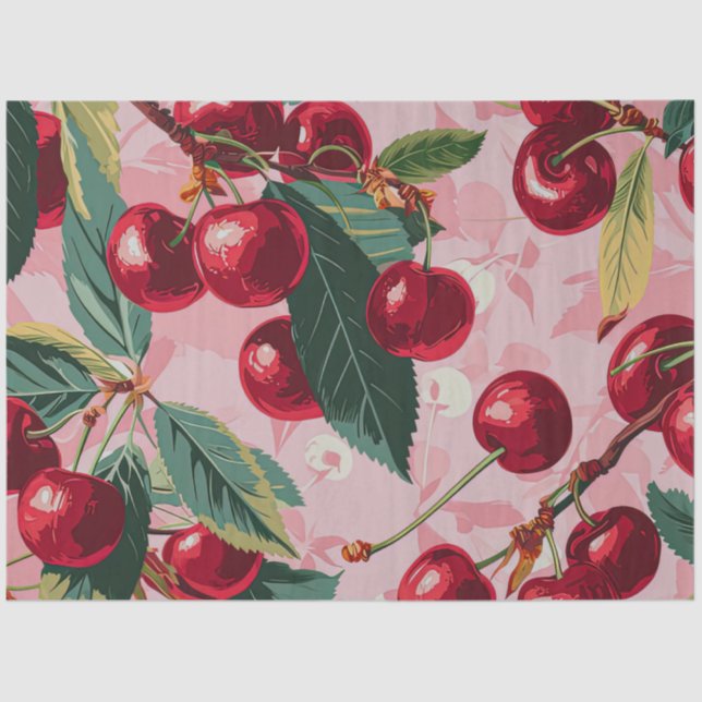 Fun Retro 'Cherry Pop' Pink  Tissue Paper (Front)