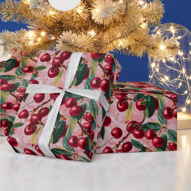 Fun Retro 'Cherry Pop' Pink  Wrapping Paper (Holidays)