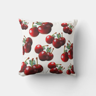 Fun Retro chic red Cherries Throw Pillow