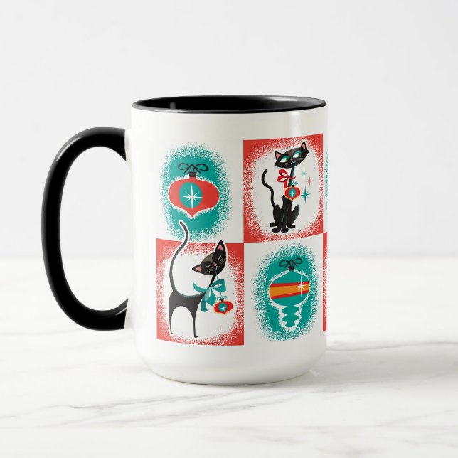 Fun Retro Christmas Cats   Mug (Left)