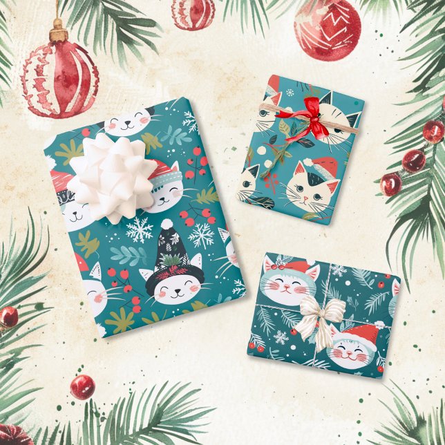 Fun Retro Christmas Cats Wrapping Paper Sheet (Fun Retro Christmas Cats wrapping paper sheets)