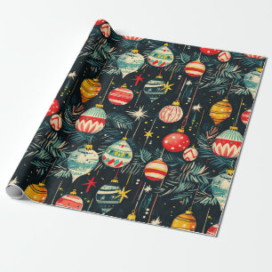 Fun Retro Christmas Tree Ornaments Wrapping Paper
