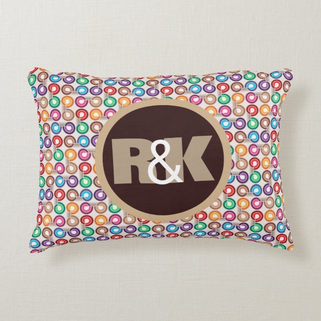 Fun Retro Circles w/Couples Monograms Accent Pillow (Front)