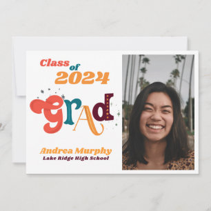 Fun & Retro "Class of" Grad Photo Graduation Invitation