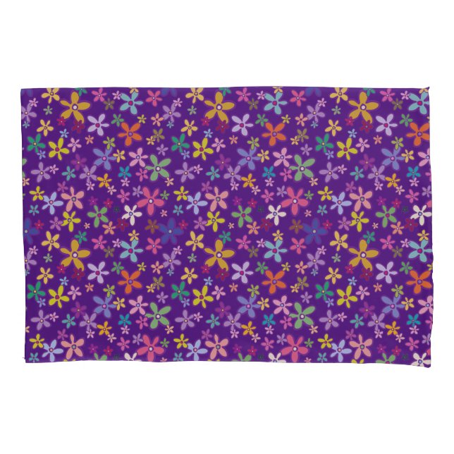 Fun Retro Colourful Illustration Floral Pattern Pillowcase (Front)