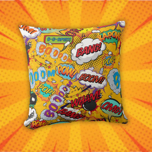 Fun Retro Comic Book Pop Art Shout Outs Throw Pillow