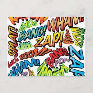 Fun Retro Comic Book Pop Art Sounds Announcement Postcard