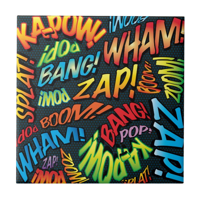 Fun Retro Comic Book Pop Art Sounds Tile (Front)