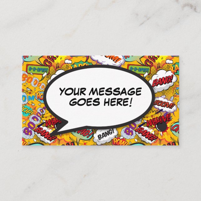 Fun Retro Comic Book Speech Bubble Message Business Card (Front)