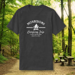 Fun Retro Family Reunion Camping Trip Campfire T-Shirt<br><div class="desc">Camp in style with this custom shirt featuring a white campfire logo and your name. Personalize further with 3 lines of custom text - add "Family Reunion, Family Trip, Camping Trip, location, date, etc. (or delete text). Perfect for family reunions, camping or hiking trips, a weekend at the lake or...</div>