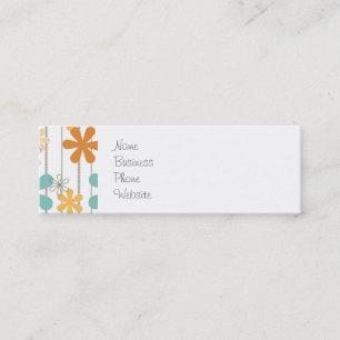 Fun Retro Floral Pattern Orange Blue Wall Flowers Mini Business Card