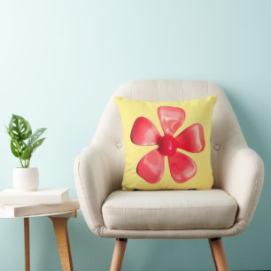 Fun Retro Flower on Butter Yellow Happy Hippie 60s Throw Pillow