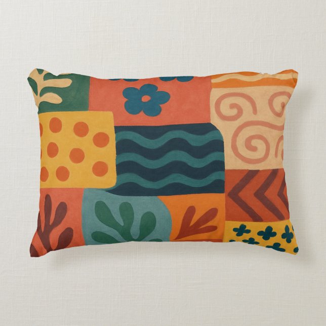 Fun Retro Garden Collage Pattern Motif Accent Pillow (Front)