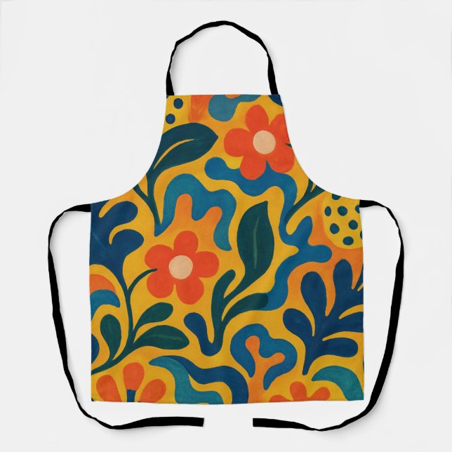 Fun Retro Garden Collage Pattern Motif Apron (Front)