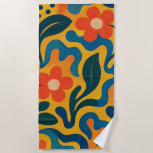 Fun Retro Garden Collage Pattern Motif Beach Towel