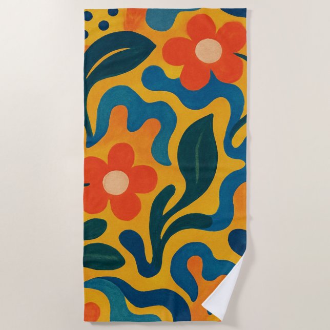 Fun Retro Garden Collage Pattern Motif Beach Towel (Front)