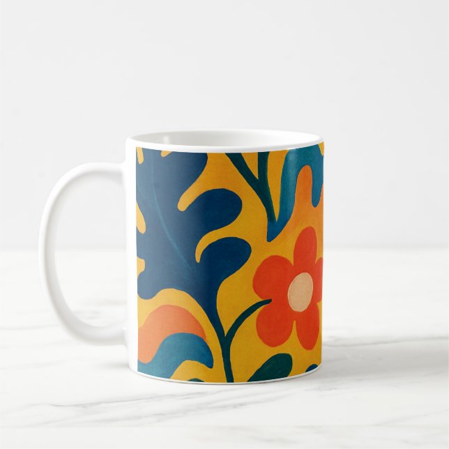 Fun Retro Garden Collage Pattern Motif Coffee Mug (Left)