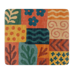 Fun Retro Garden Collage Pattern Motif Cutting Board