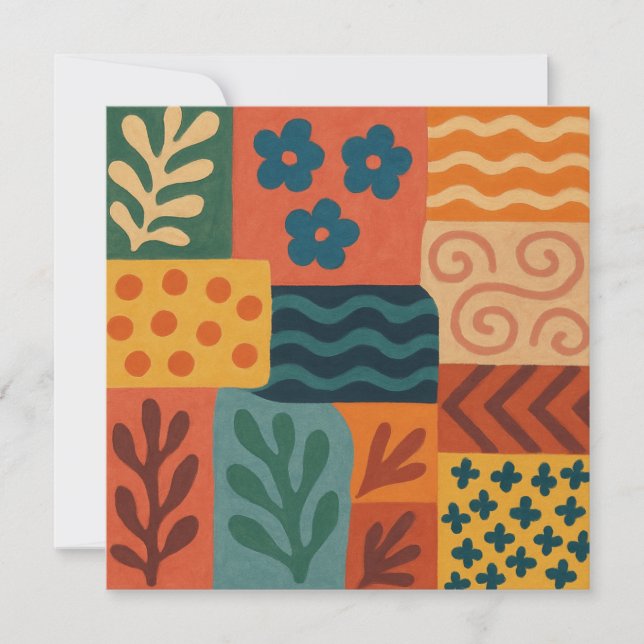 Fun Retro Garden Collage Pattern Motif Invitation (Front)