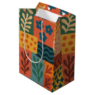 Fun Retro Garden Collage Pattern Motif Medium Gift Bag